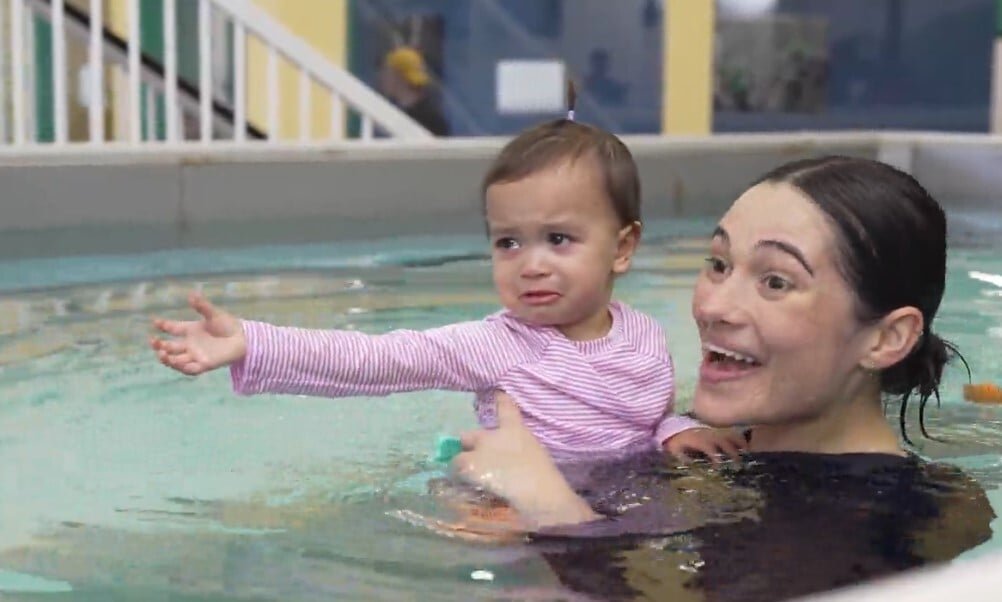 Baby crying in pool
