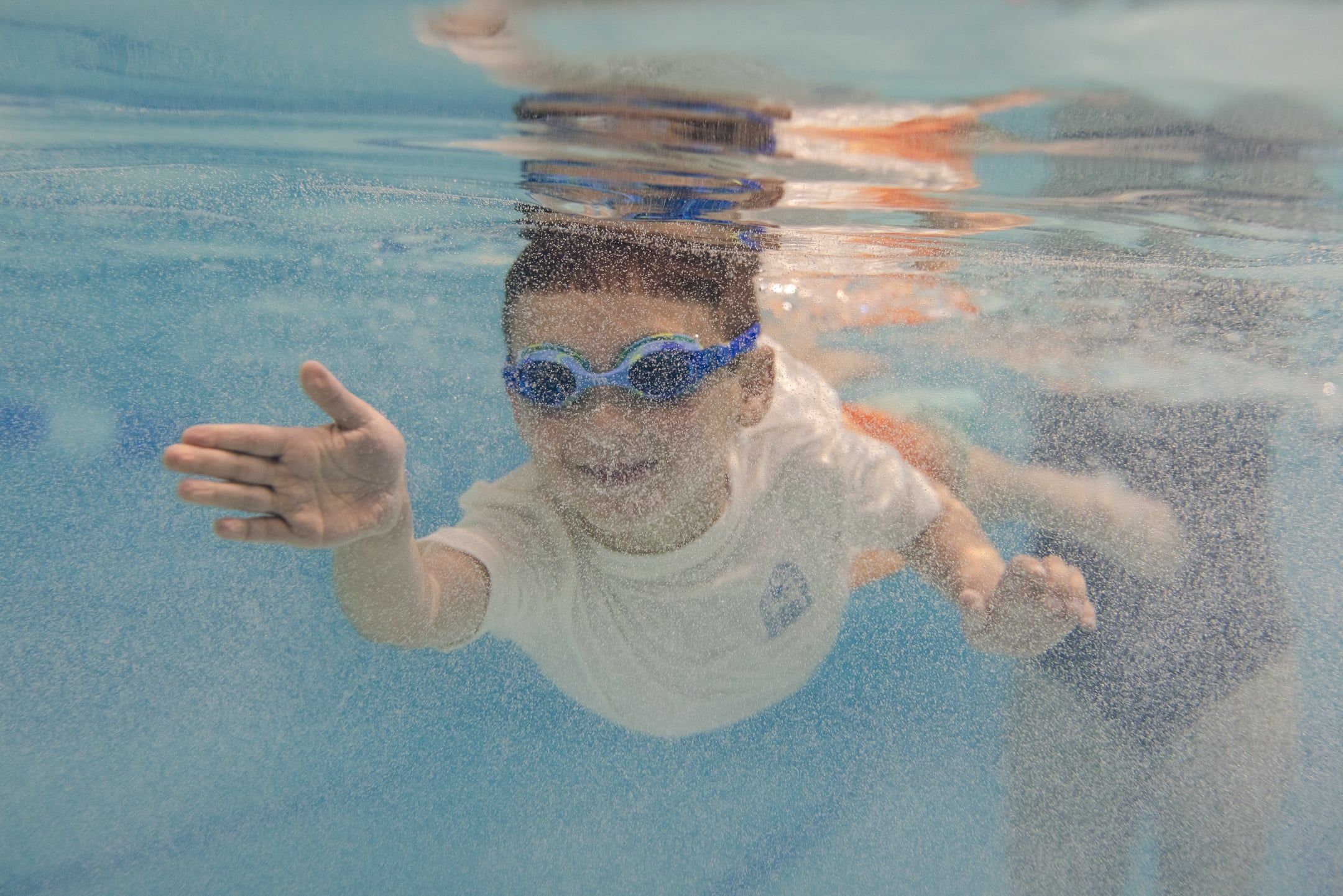 Child at his first swim lesson